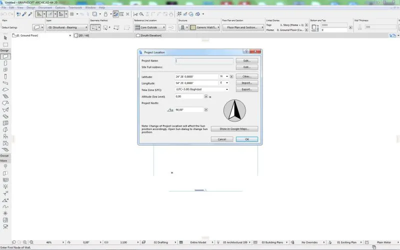Pantalla archicad | dialog del project location