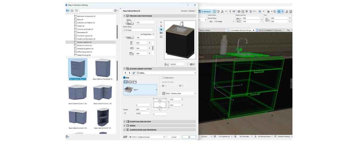 Con los elementos de cocina de Archicad se puede crear casi cualquier cocina.