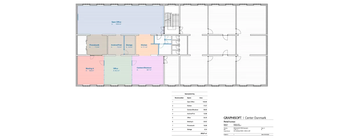 Plano de piso donde las funciones de la habitación están codificadas por colores y se inserta el horario de la habitación.